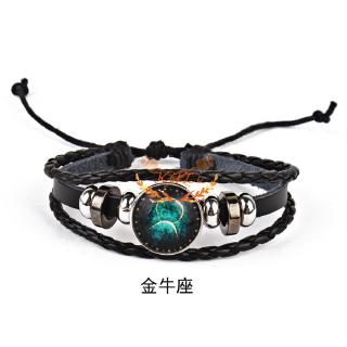 Vòng tay da trang trí mặt hình cung hoàng đạo phát quang kiểu dáng trẻ trung cá tính cho nam và nữ