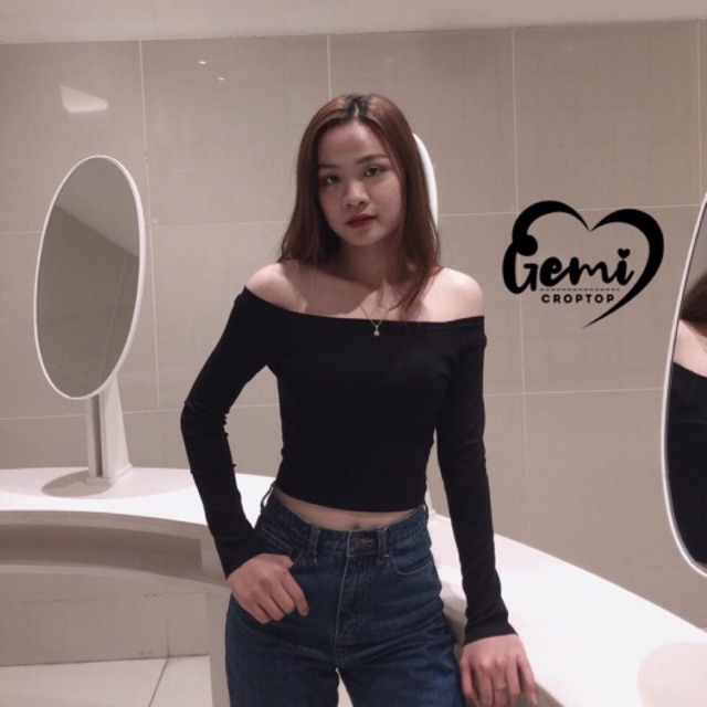 ÁO CROPTOP TRỄ VAI BASIC TAY DÀI [GEMI SHOP]