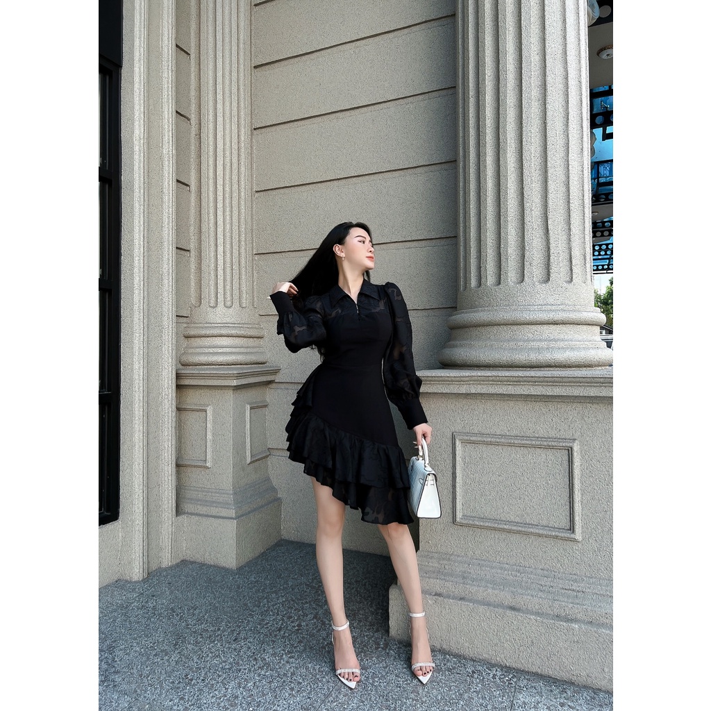 LOLULI CLOTHINGS - Đầm đen đuôi cá phối ren chất vải Tơ Bông Ép cao cấp, sang trong, mịn da