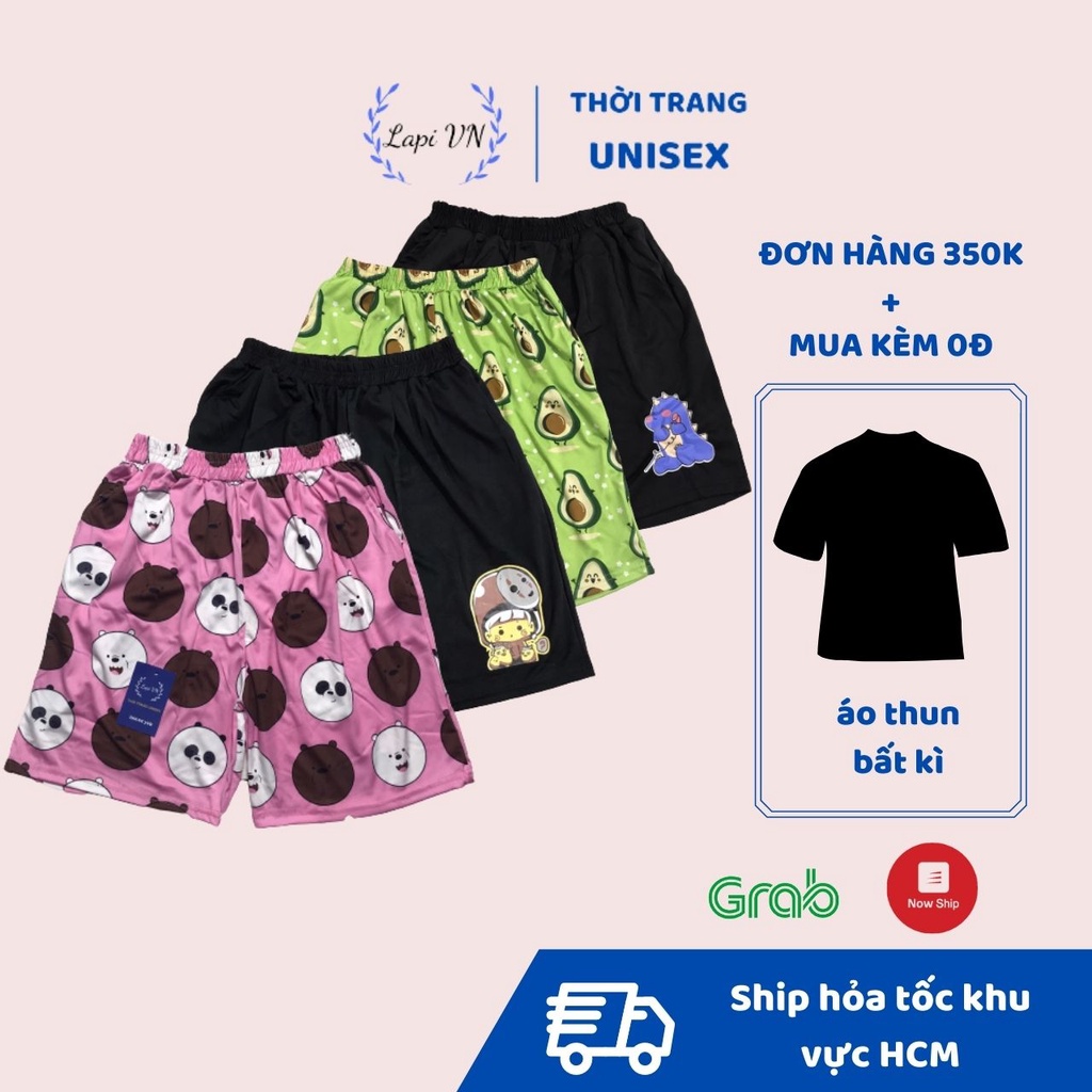 Quần Lửng Hoạt Hình Unisex Nhiều Mẫu -Lapi VN ,Nam Nữ Đều Mặc Được Short Thun Thể Thao Không Pha, Freesize