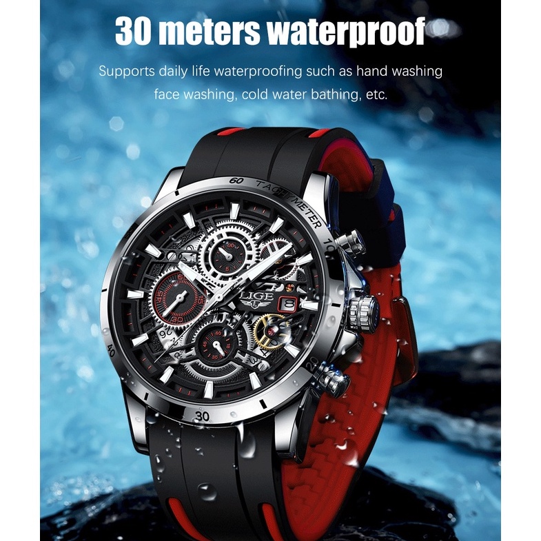 Đồng hồ nam LIGE Đồng hồ Quartz Chronograph sang trọng chống nước