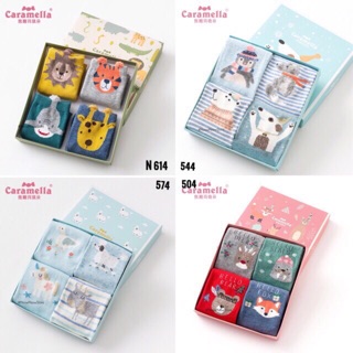 Set 4 đôi tất nữ cao cấp cổ cao hình thú hãng Caramella chất vải cotton co giãn mềm mại