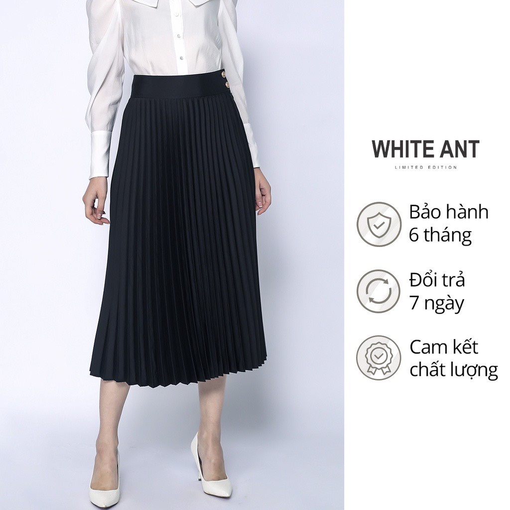 Chân Váy Midi Xếp Ly Nữ WHITE ANT Thiết Kế Dáng Xoè Nữ Tính, Chất Liệu Lụa Tre Bamboo Mềm Nhẹ Chống Nhăn 110303006A