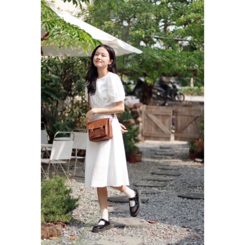 Đầm trắng Julie House tay bồng buộc nơ eo siêu xinh