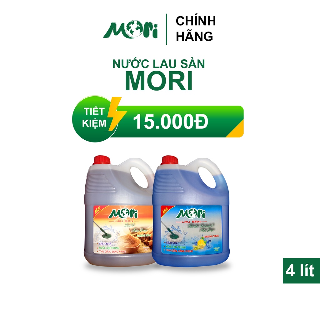 Nước Lau Sàn MORI Can 4L Hương Quế, Hương Sả Chanh Khử Mùi, Đuổi Côn Trùng