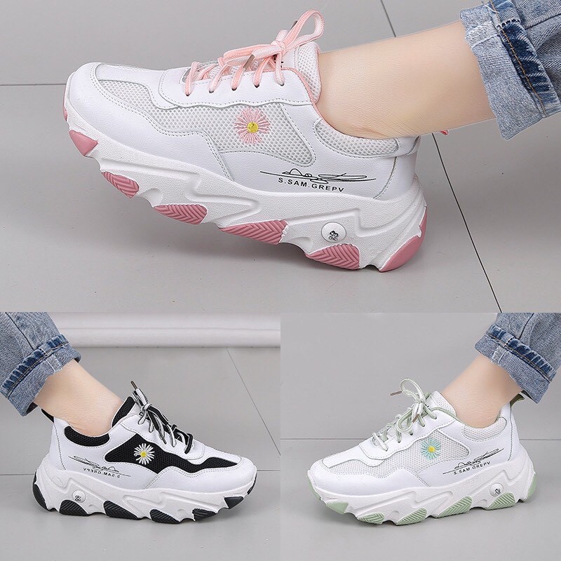 Giày thể thao sneaker nữ đế sóng thêu Hoa Cúc nổi bật