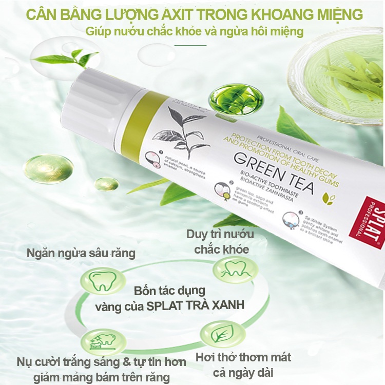 Kem Đánh Răng Splat Trà Xanh (100ml) Giảm Hôi Miệng, Ngừa Sâu Răng, Ngừa Các Vấn Đề Về Lợi - Chính hãng 100%