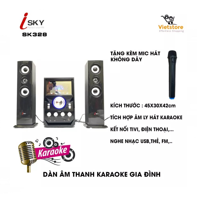 (Tặng kèm Micro hát) Dàn karaoke loa vi tính lớn âm thanh đỉnh cao có kết nối Bluetooth USB Isky - SK328