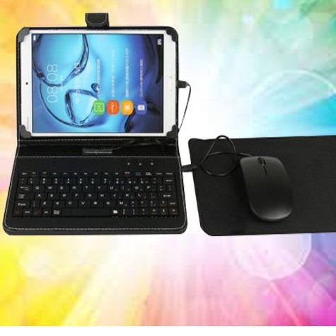 Bao Da Bàn Phím Có Chuột + Lót Chuột Cho Điện Thoại, Máy Tính Bảng 10 Inch (Đen)
