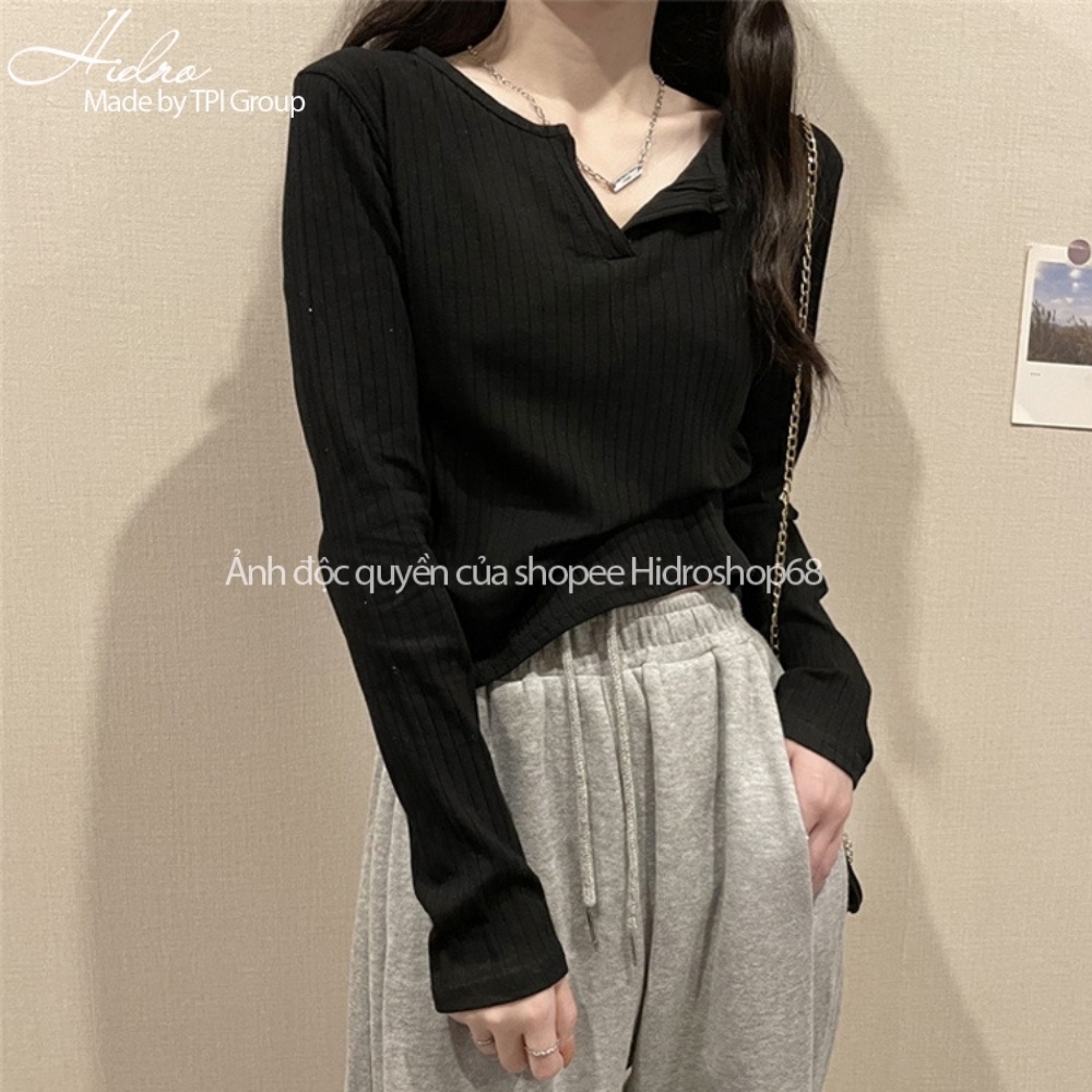 Áo Len Croptop Dài Tay Chất Len Gân Mềm Mịn Phong Cách Hàn Quốc
