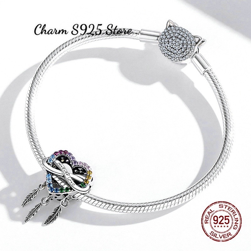 CHARM TIM VÔ CỰC 3 LÁ ĐÍNH ĐÁ BẠC S925 CAO CẤP HÀNG CHÍNH HÃNG