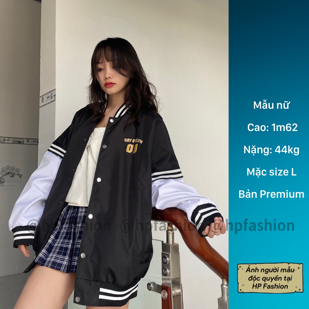 Áo bomber Varsity form rộng EVELYN 09 vải dù cao cấp ❤️ Áo khoác bóng chày dáng Unisex nam nữ D06