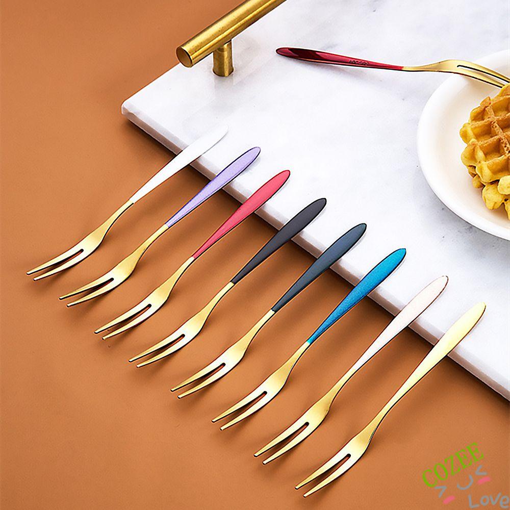 Nĩa Ăn Tráng Miệng Hai Tầng Bằng Thép Không Gỉ 304 Nhiều Màu Sắc