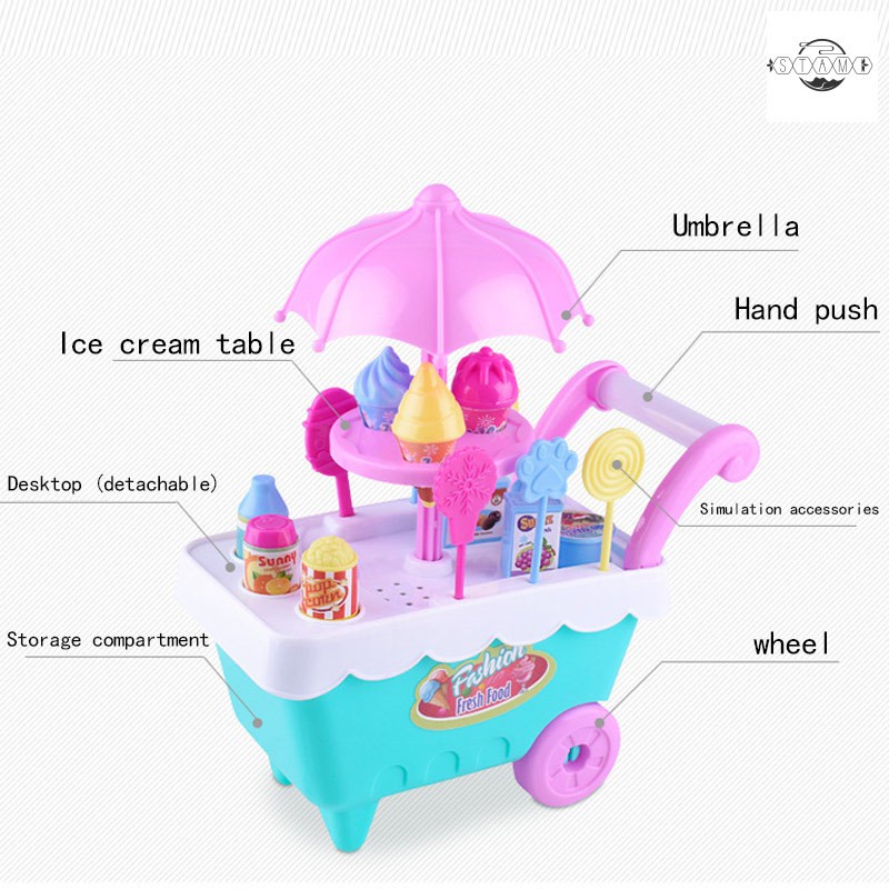 Children Role Play Toys Mini Candy Cart Detachable Ice Cream Shop Cart Toy