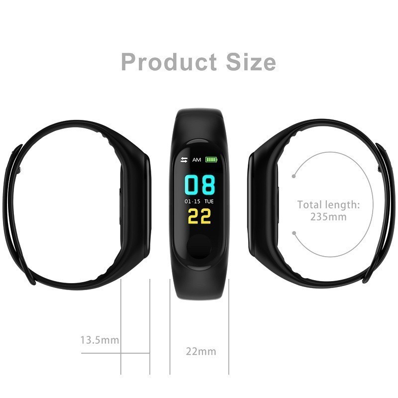 Đồng hồ thông minh thể thao M3 Bluetooth màn hình màu không thấm nước đo nhịp tim theo dõi bài tập thể dục đếm bước