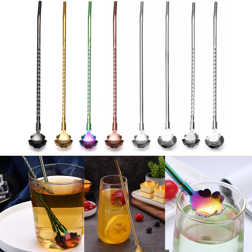 LY Tea Scoop Party Stainless Steel Bent Filter Reusable Straws Spoon