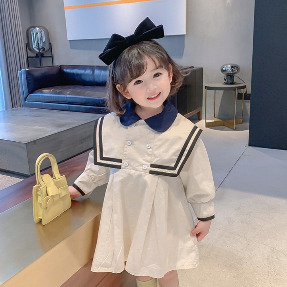 Đầm thủy thủ tay dài cổ thủy thủ phong cách Hàn Quốc mùa thu mới cho bé gái