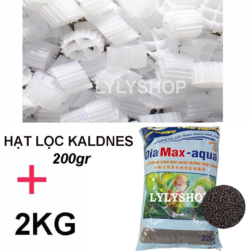 Combo 200Gr Hạt Kaldnes lọc nước bể cá + Đất nền thủy sinh  DIA MAX- AQUA 2KG giàu dinh dưỡng, tốt cây trồng