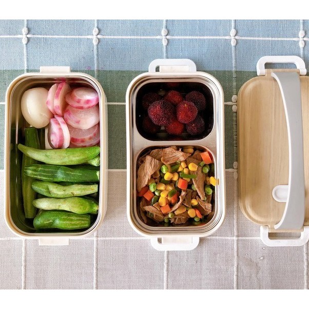 Hộp cơm trưa văn phòng, hai tầng, 4 ngăn, ruột inox 304. Phong cách Nhật Bản. Đồng bộ túi giữ nhiệt | BigBuy360 - bigbuy360.vn