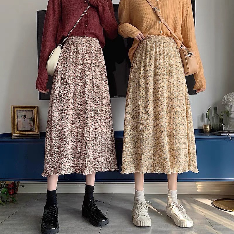 [ẢNH THẬT] Chân Váy Hoa Nhí Xếp Ly Pastel Vintage Có Sẵn Siêu Xinh (Bảng Màu Mới)