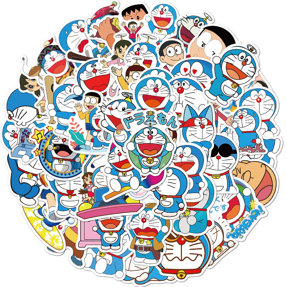 Y&P| Hình Dán Chống Nước Doraemon Nhật Bản Anime Mũ Bảo Hiểm Máy Tính Xách Tay Hành Lý Dán Thiết Lập, 50 tờ