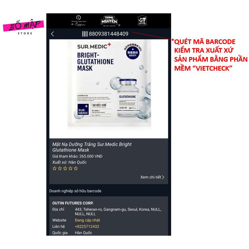 Hộp 10 Miếng Mặt nạ SURMEDIC Mask Dưỡng Trắng Da 30g - Bright Glutathione Hàn Quốc