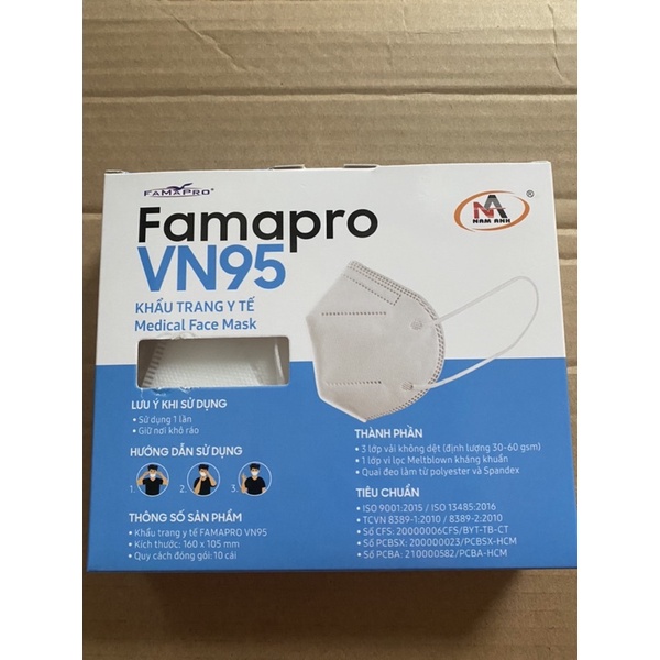 Combo 10 hộp khẩu trang y tế 4 lớp Famapro VN95 (N95) màu trắng (10 cái / Hộp)
