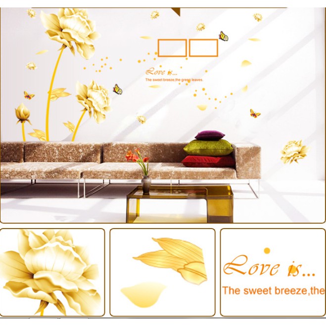 Decal trang trí tường Hoa Lớn Vàng Kem