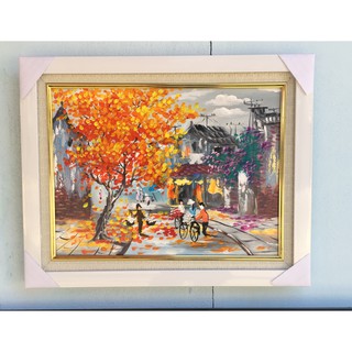Tranh sơn dầu phố hoa (35x45cm đã bao gồm khung)
