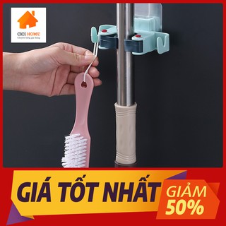 Móc kẹp dán tường siêu dính giữ cây lau nhà, chổi + treo khăn lau