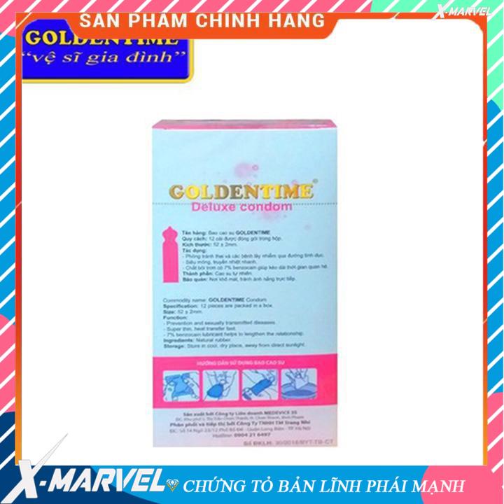 Bao Cao Su Goldentime Longer 3 in 1 (Hộp 12 Cái) Tăng khoái cảm, Kéo dài thời gian, Hàng Chính Hãng 100%