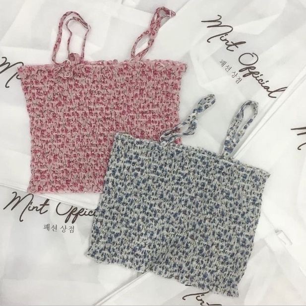 Áo croptop hai dây hoa nhí thân chun có 5 màu