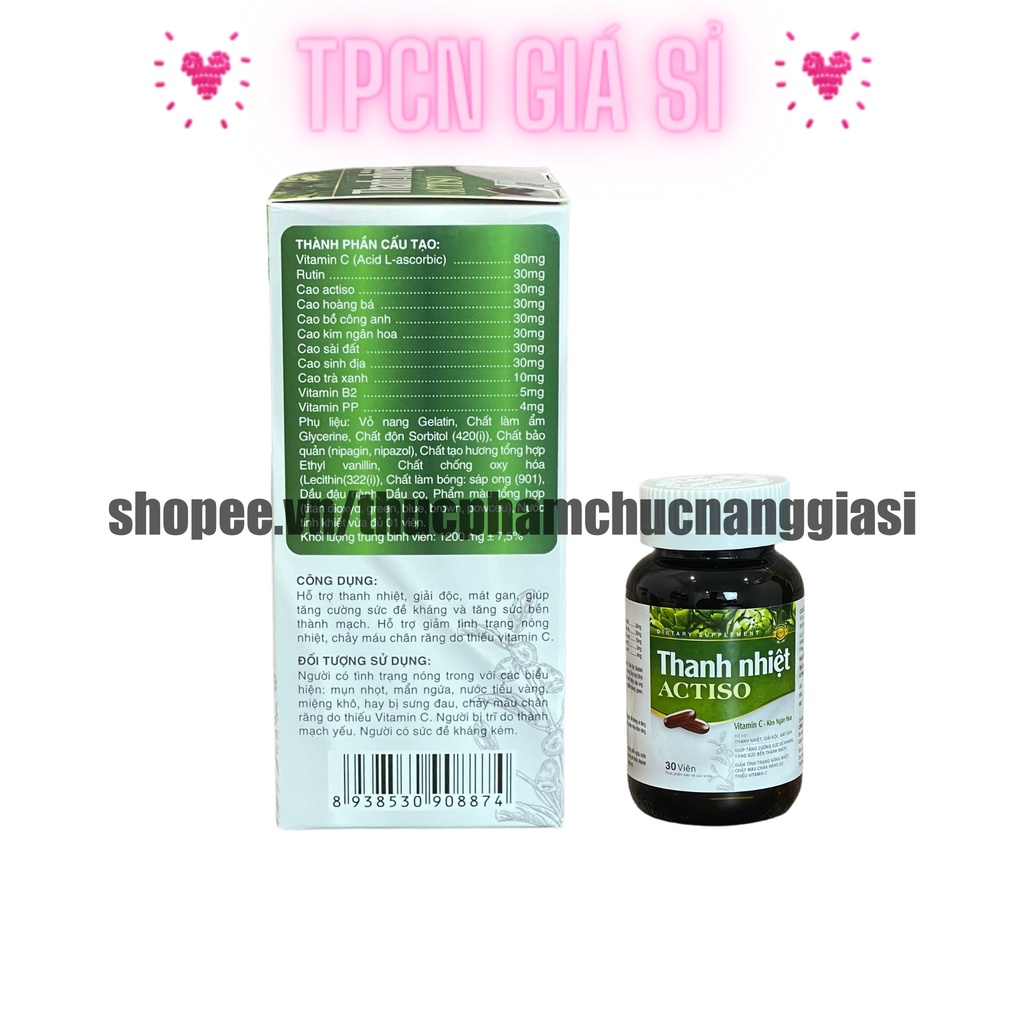 Viên uống mát gan Actiso rutin, vitamin c giúp thanh nhiệt cơ thể, giảm nóng nhiệt, nhiệt miệng - Hộp 30 viên