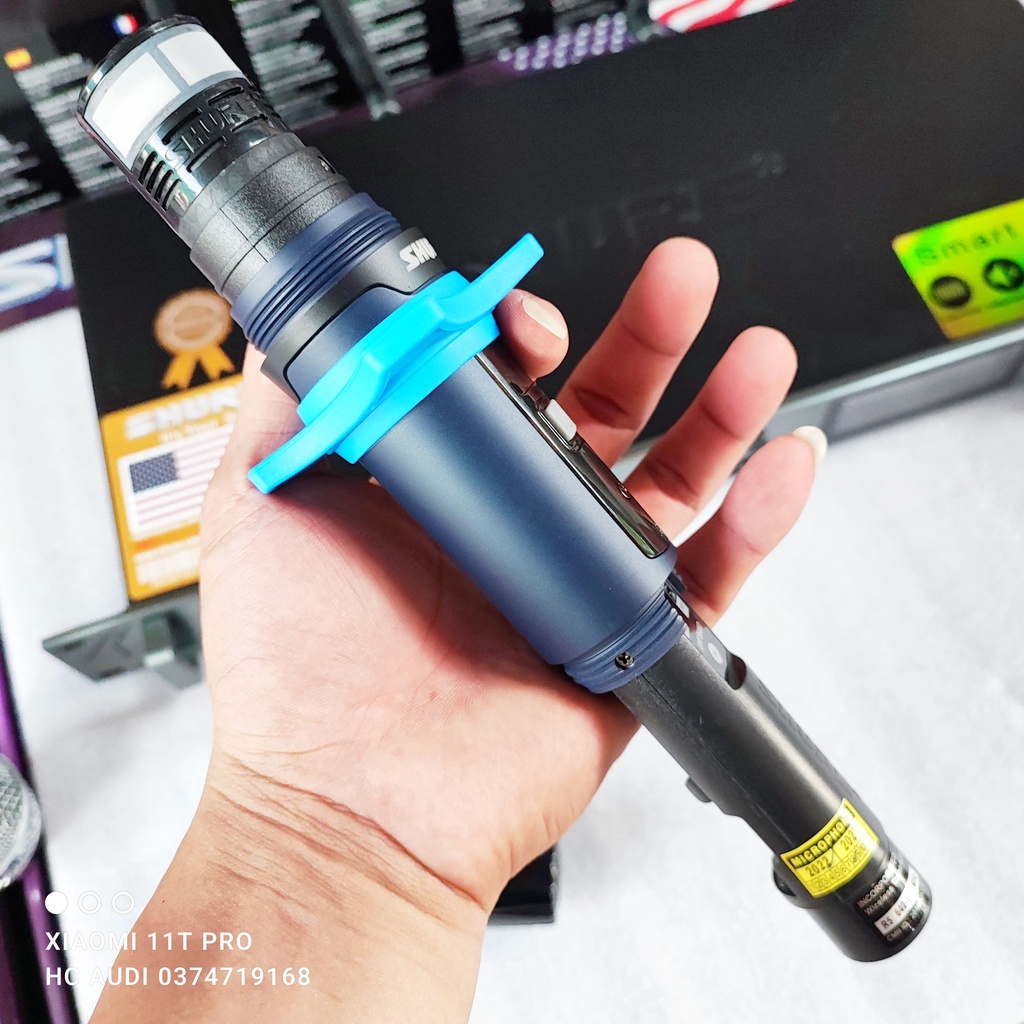 Mic không dây SHURE UGX 23 PLUS - micro SHURE UGX23 PLUS vỉ tím , tự ngắt , gia tốc , dò sóng , bốn râu thu sóng khỏe