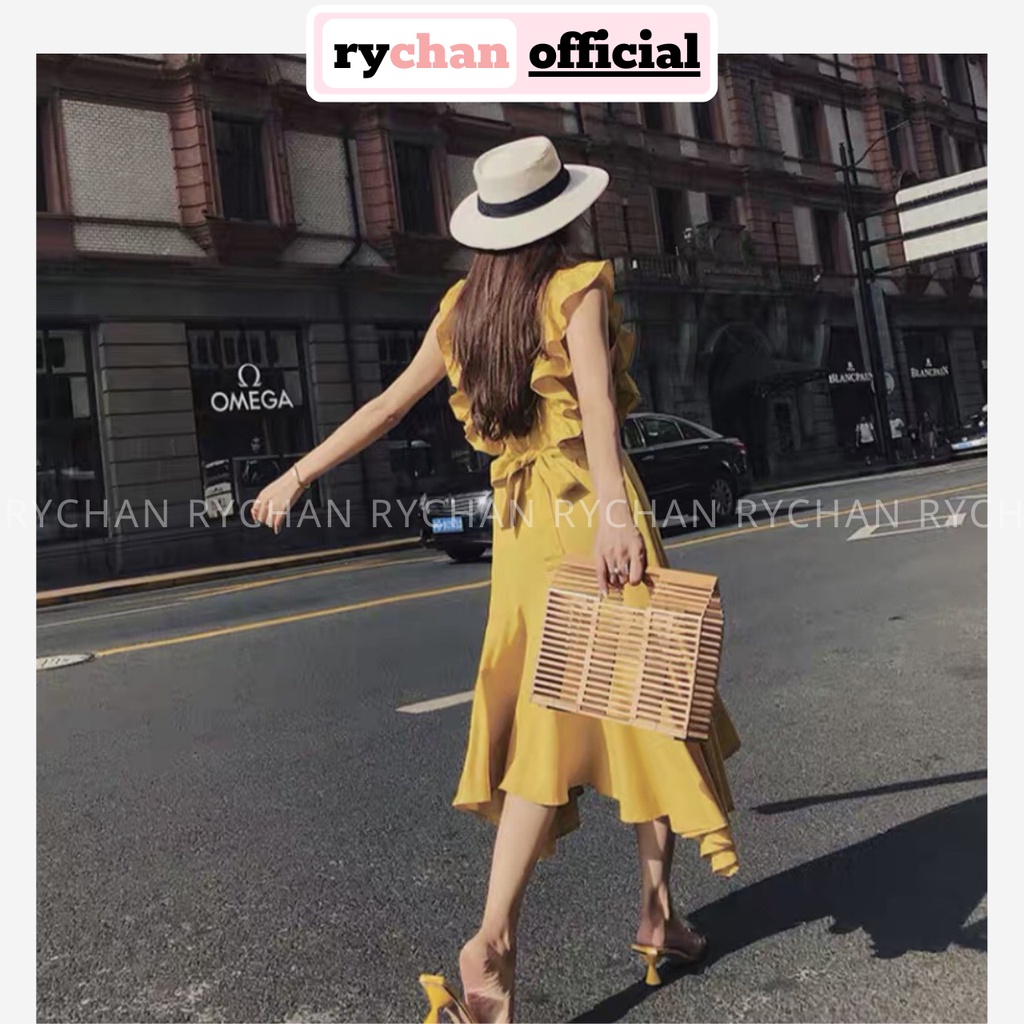 DX899 - Đầm Xòe Cổ Vuông Phối Bèo Đầm Công Sở Đi Làm Đầm Đi Chơi Sang Trọng