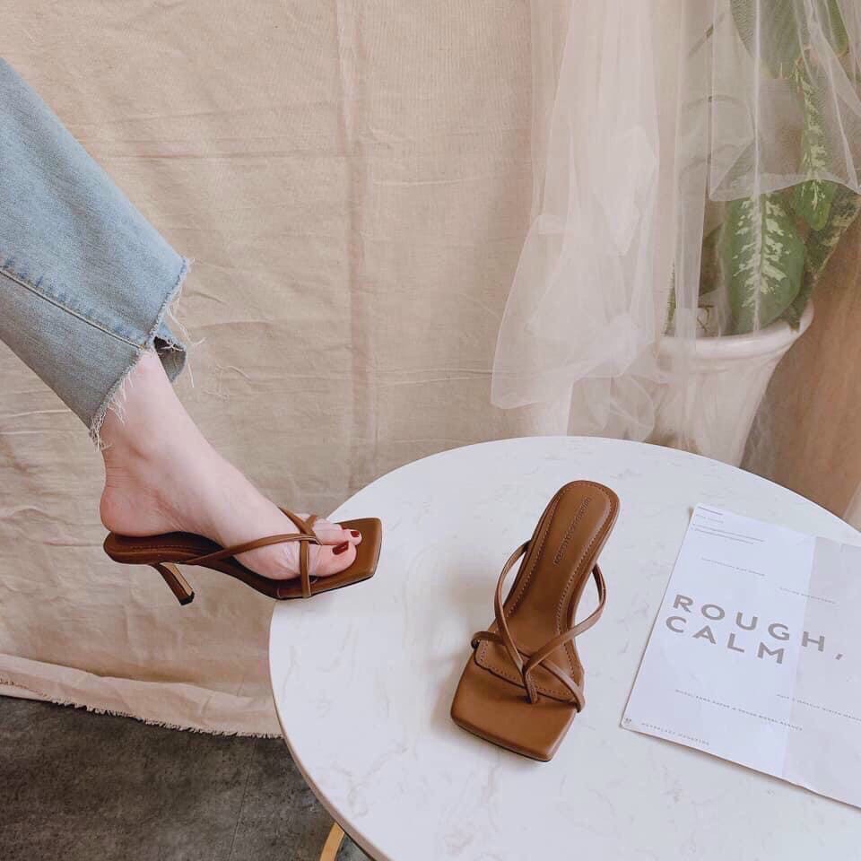 [ Hàng FULLBOX ] Sandal / Giày cao gót guốc nữ xỏ ngón 6cm màu đen trắng nâu nude cao cấp công sở đi làm dự tiệc