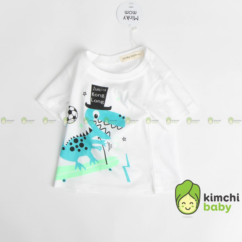 Áo Thun Bé Trai Minky Mom Vải Cotton 100% Trắng Basic Họa Tiết Khủng Long Ô Tô, Áo Thun Trẻ Em Cho Bé Cộc Tay MKMA2110