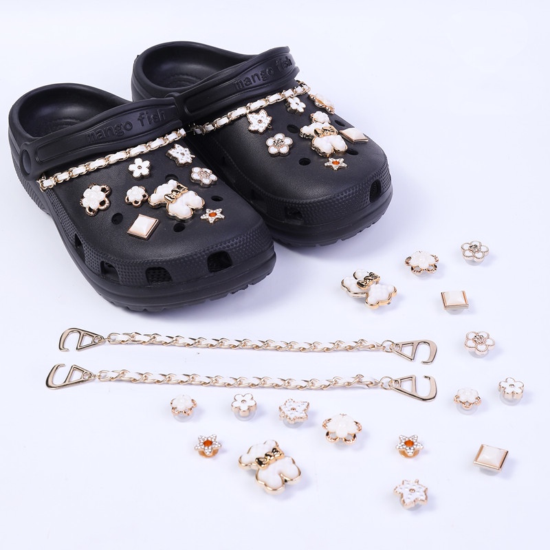 Bộ 16 Phụ Kiện Trang Trí Giày Crocs Bằng Da Hình Gấu Đeo Nơ Xinh Xắn DIY