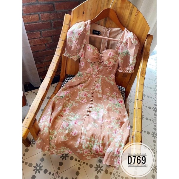Đầm hoa nút bọc bigsize (60-90kg)