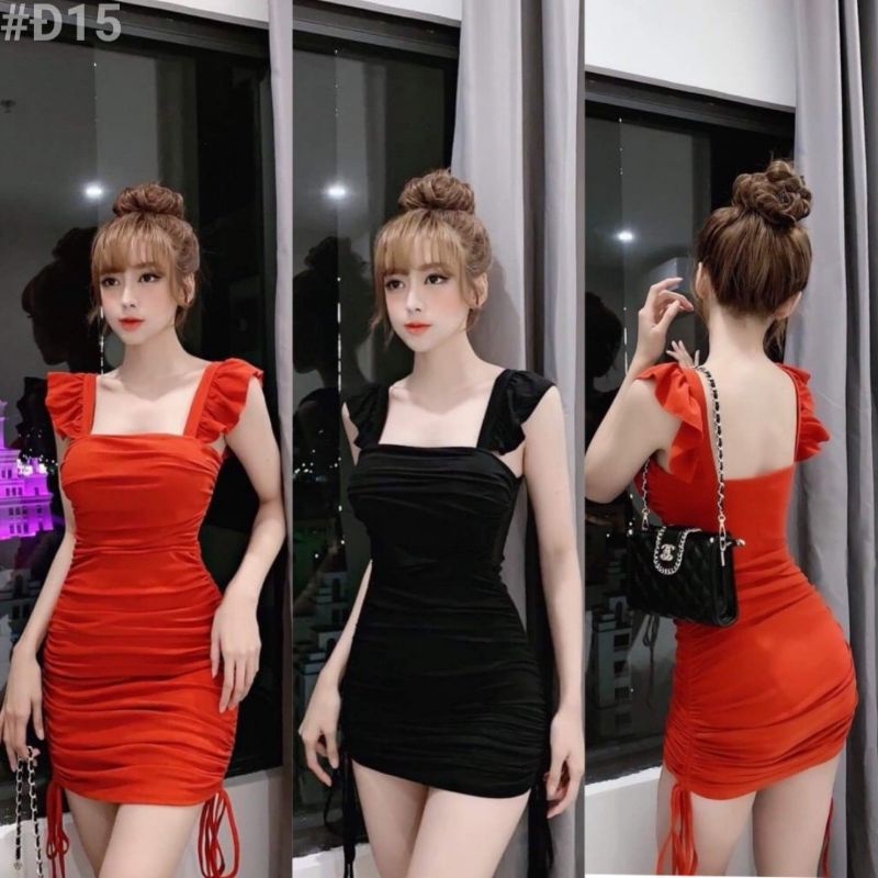Đầm body cánh tiên rút xường chất liệu borip