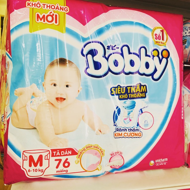 Tã dán Bobby các size XS72(<5kg),S56(4-8kg),M48(6-10kg),L68(9-13kg)