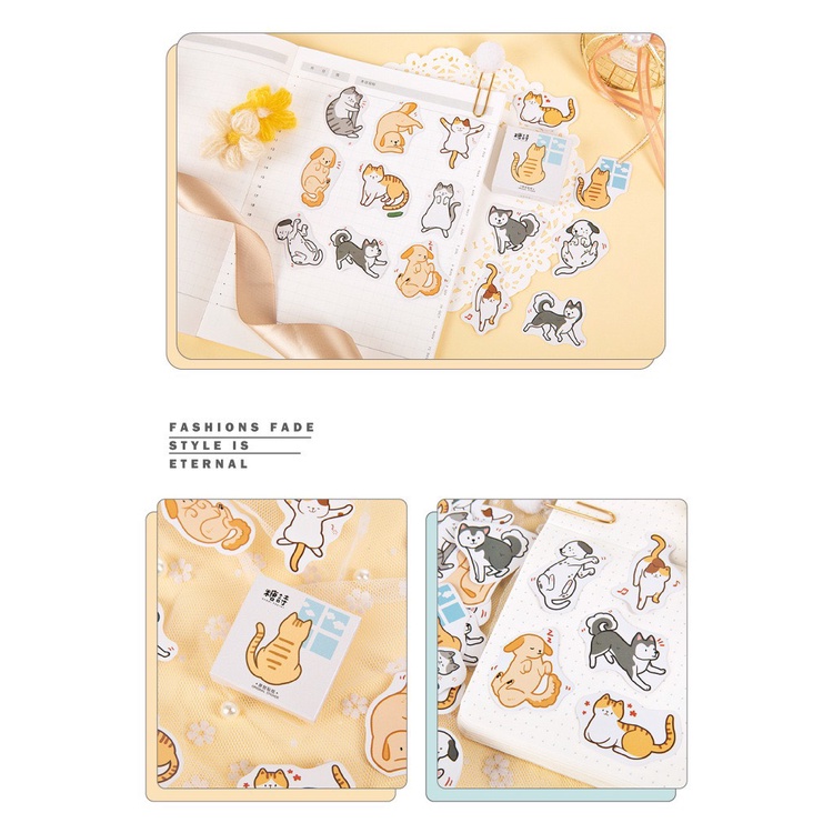 Bộ sticker/ Hình dán Hình Cún và Mèo Lười (45 Hình)