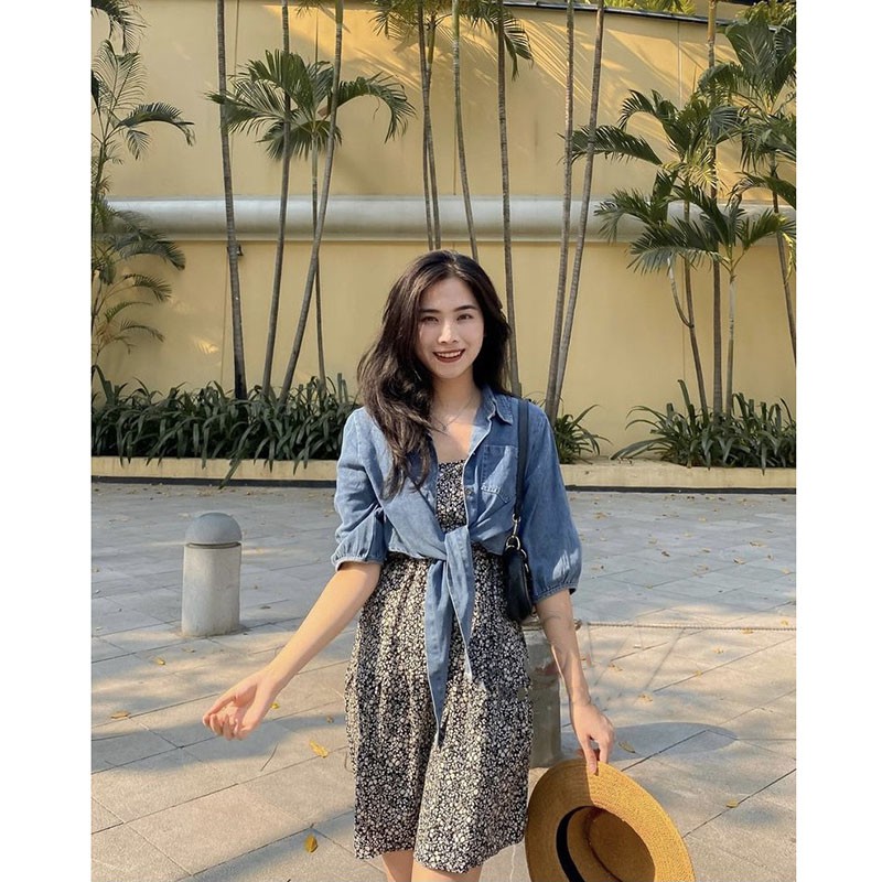 Sét Váy 2 Dây Hoa Nhí Kèm Áo Jean M022-Teen 888