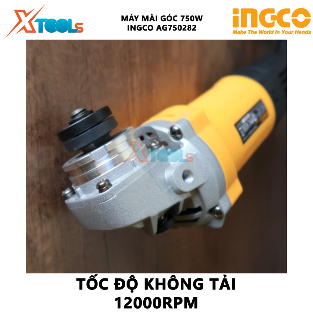 Máy mài góc INGCO AG750282 | máy mài công tắc đuôi - kèm 1 tay cầm phụ, tay cầm chắc chắn, chống trơn trượt [XSAFE][XTOO