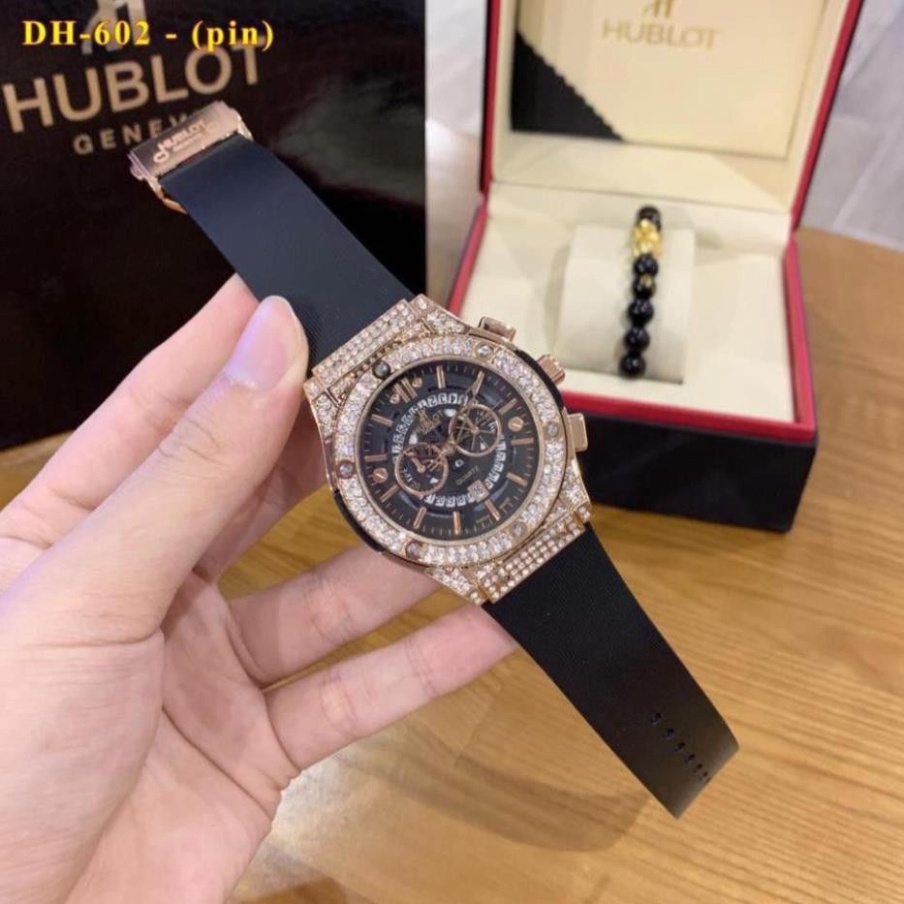 (Hublot hương vani) Đồng hồ nam Hublot đính đá dây cao su thơm cao cấp - Bảo hành 12 thán