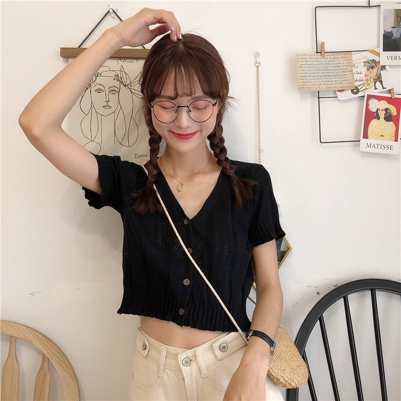 Áo croptop dệt kim tay ngắn thời trang quyến rũ cho nữ | WebRaoVat - webraovat.net.vn