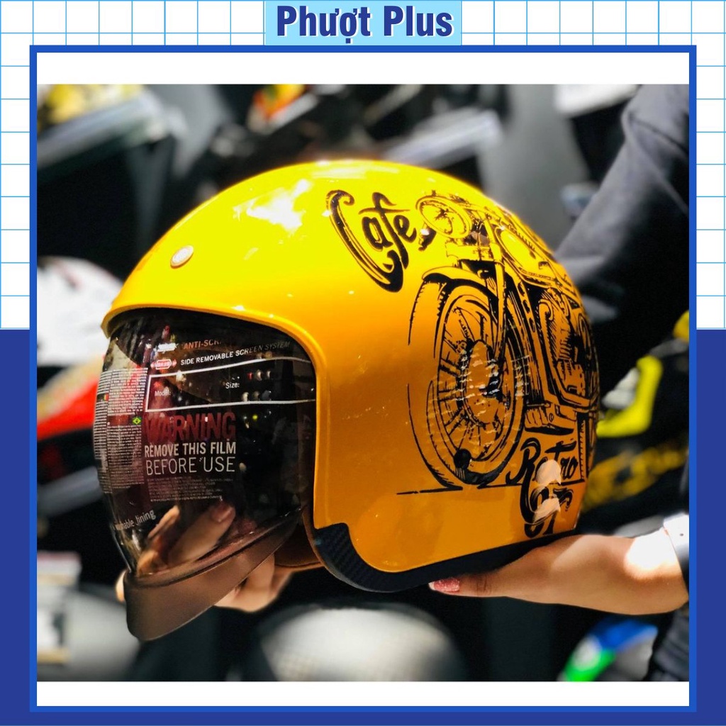Nón bảo hiểm 3/4 kính âm royal 139 tem cam cafe racer
