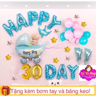 Trang trí đầy tháng bé trai - Tặng bóng TRÂU VÀNG