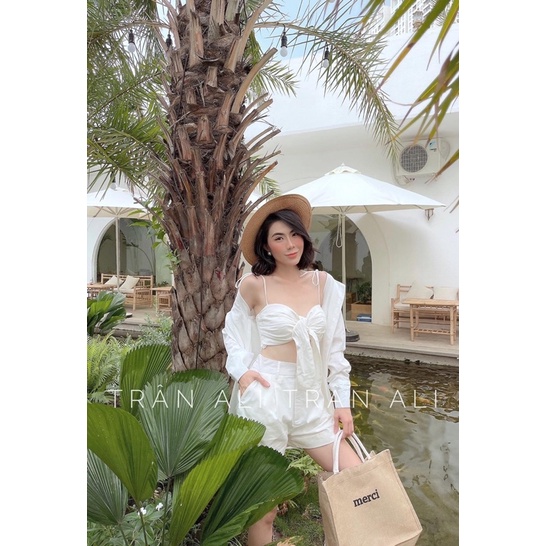 SET ÁO ỐNG LƯNG SAU CHUN NƠ NGỰC + ÁO SƠ MI + QUẦN SHORT