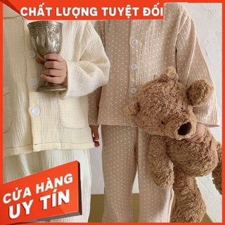 Bộ đồ ngủ trẻ em Hàn Quốc Áo dài tay chấm bi cho bé gái & bé trai